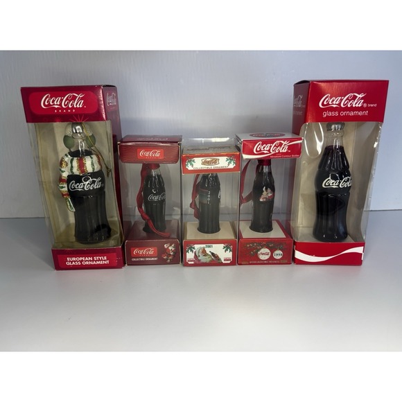 Coca Cola Other - Vintage‎ European Style Coca Cola Bottle Glass Christmas Ornament - lot of 5
